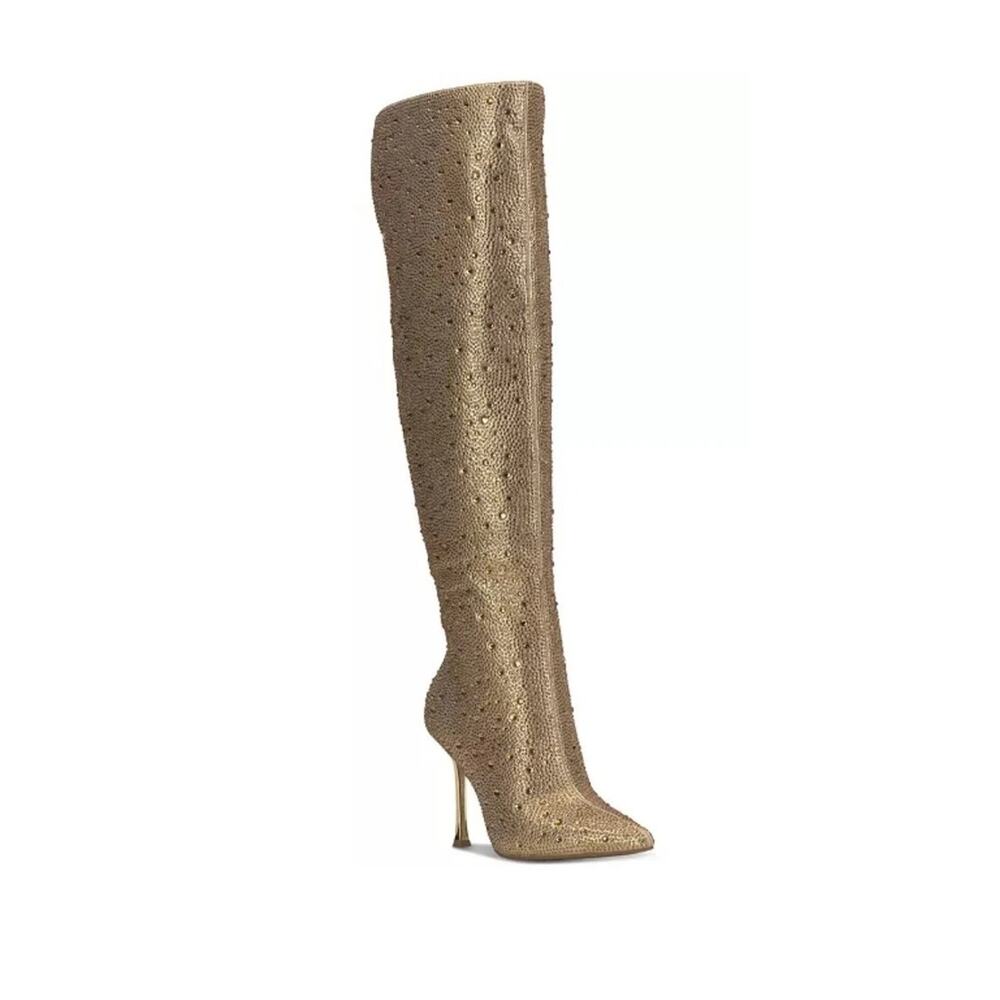 I.N.C. International Concepts Saveria Over Knee Boots Gold Bling SZ 5 MSRP $199